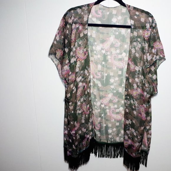 Fringed scarf and duster set in forest green paisley print. OS NWT - Picture 1 of 3